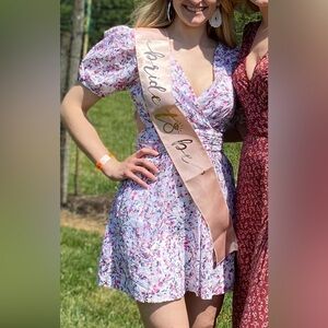 French connection floral cut out puff sleeve dress